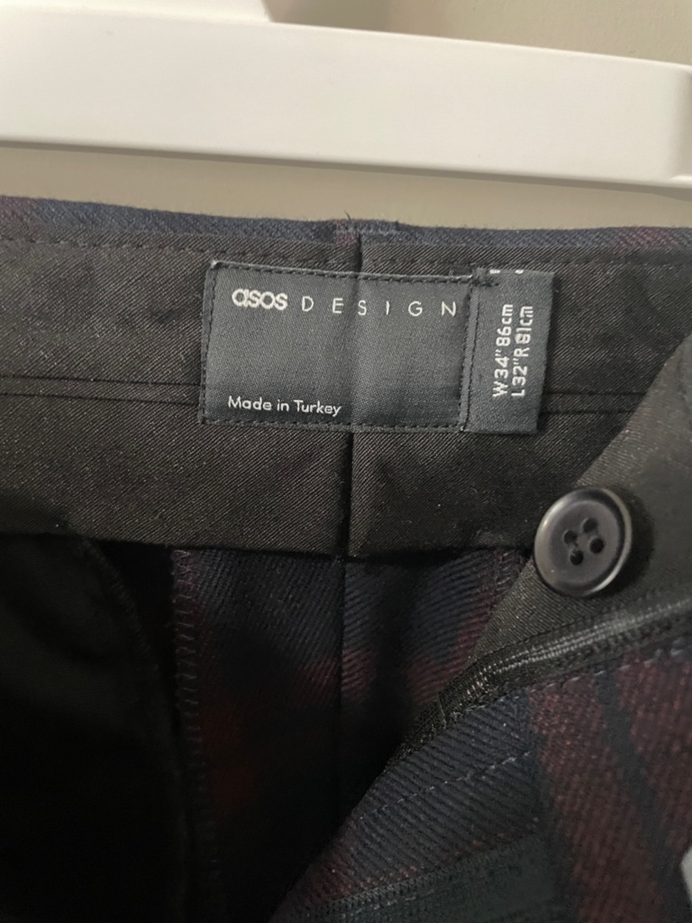ASOS Navy & Burgundy Plaid Dress Trousers - Picture 2 of 3
